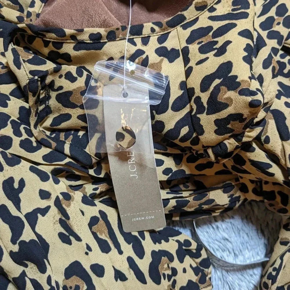 NEW J. Crew Leopard Carly Dress Midi Pleated Long Sleeve Size 0 - Picture 2 of 11